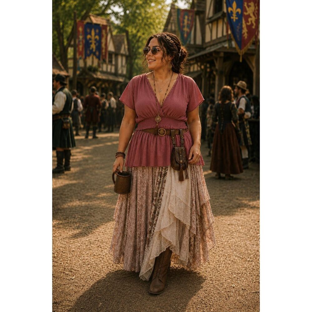 Mossimo Festival Ren Faire Babydoll Top Womens L Smocked Waist Boho Beach Cotton